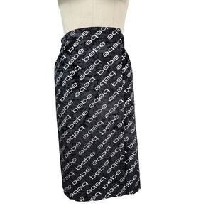 Bebe Sleepwear 100% Polyester Velour Black Velvet Silver Logo Wrap Sz L/XL